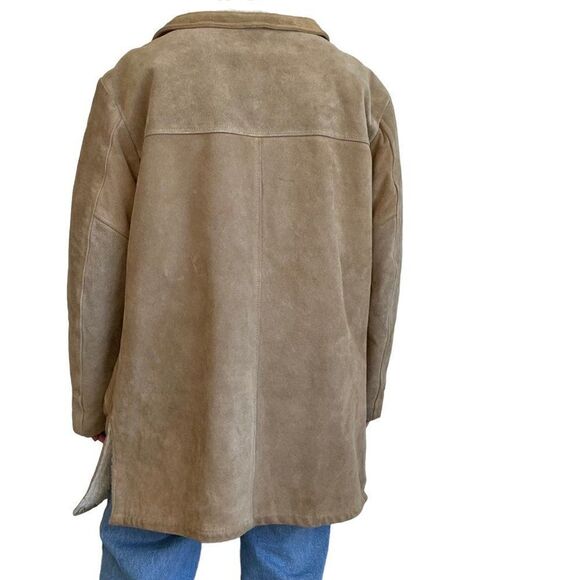 Vintage 80s Mens Aldens Tan Brown Suede Faux Shearling Lined Western Jacket 44R - Picture 8 of 11